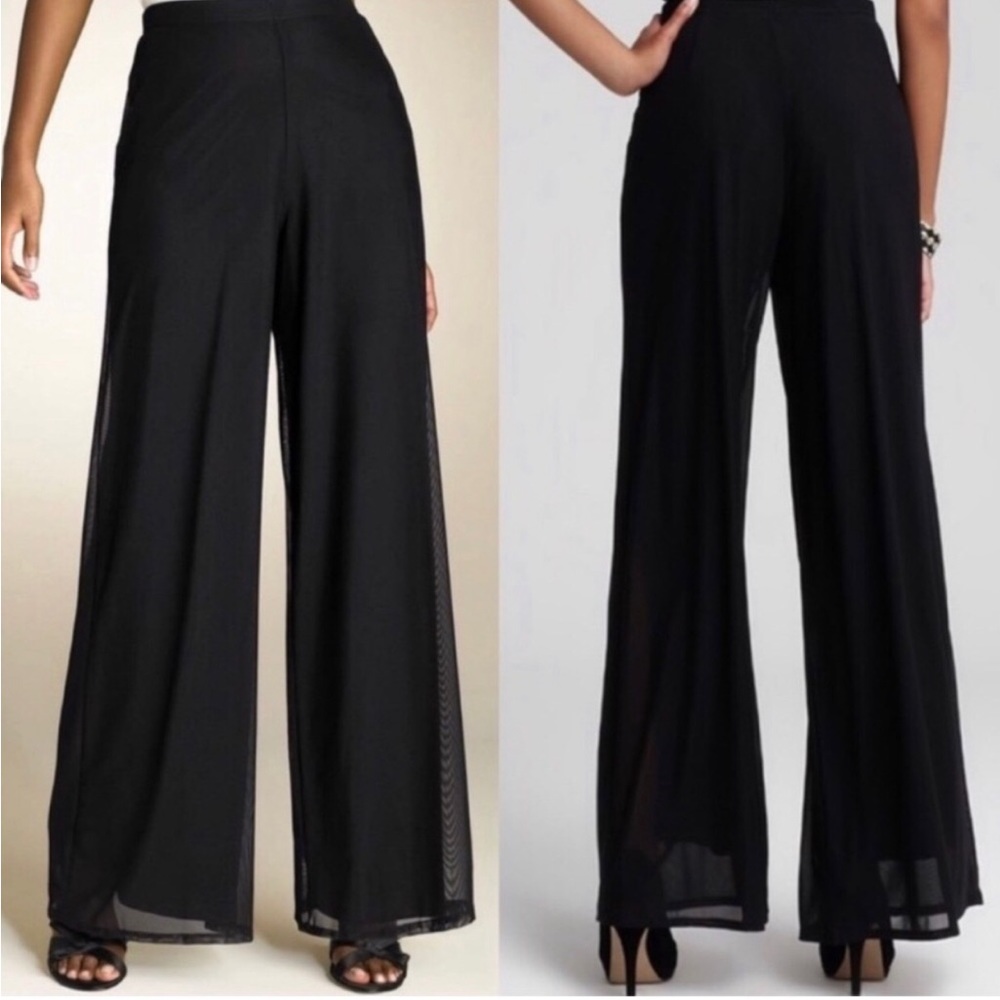 Tadashi Shoji Black Chiffon Wide Leg Palazzo Pants Medium